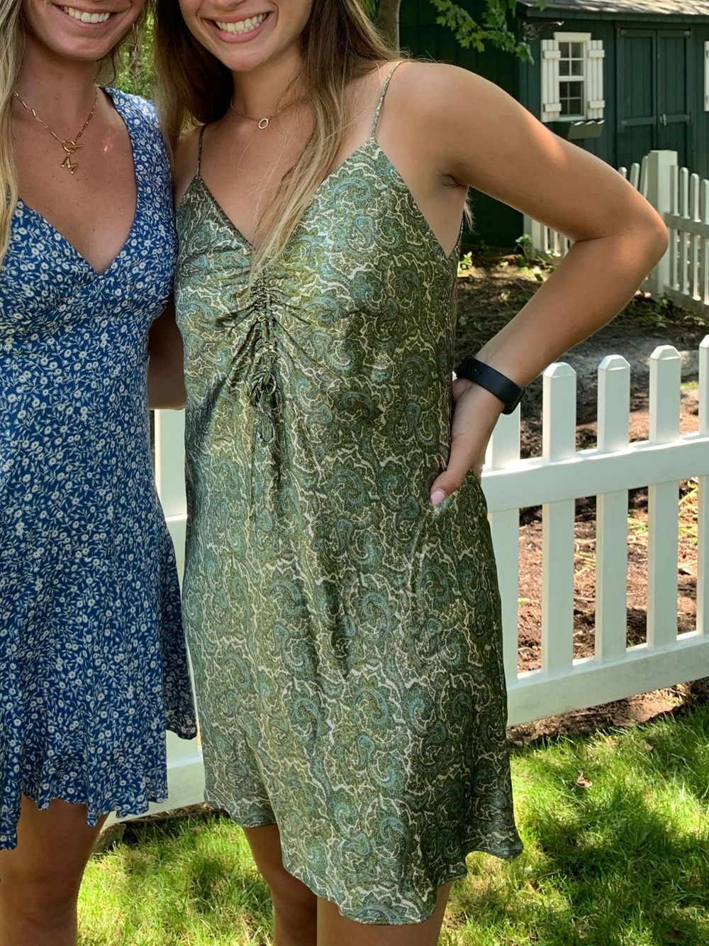Zara Green Paisley Satin Mini Dress with Adjustable Spaghetti Straps
